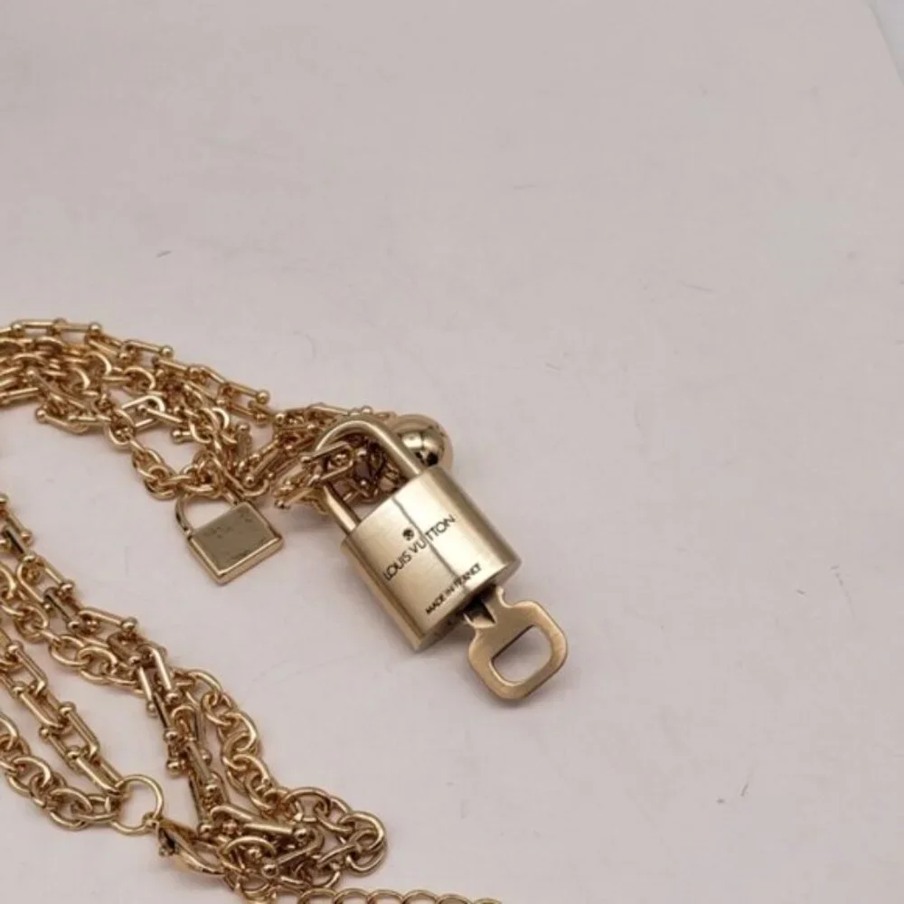 Authentic Louis Vuitton Lock & Key W/ Unbranded Stainless Steel Gold DoubleChain - Picture 5 of 13